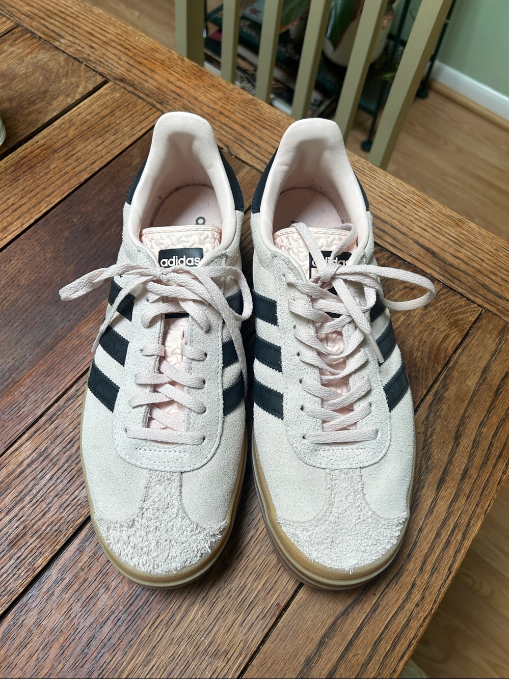adidas Pink Suede Sneakers with Black Stripes and Gum Sole
